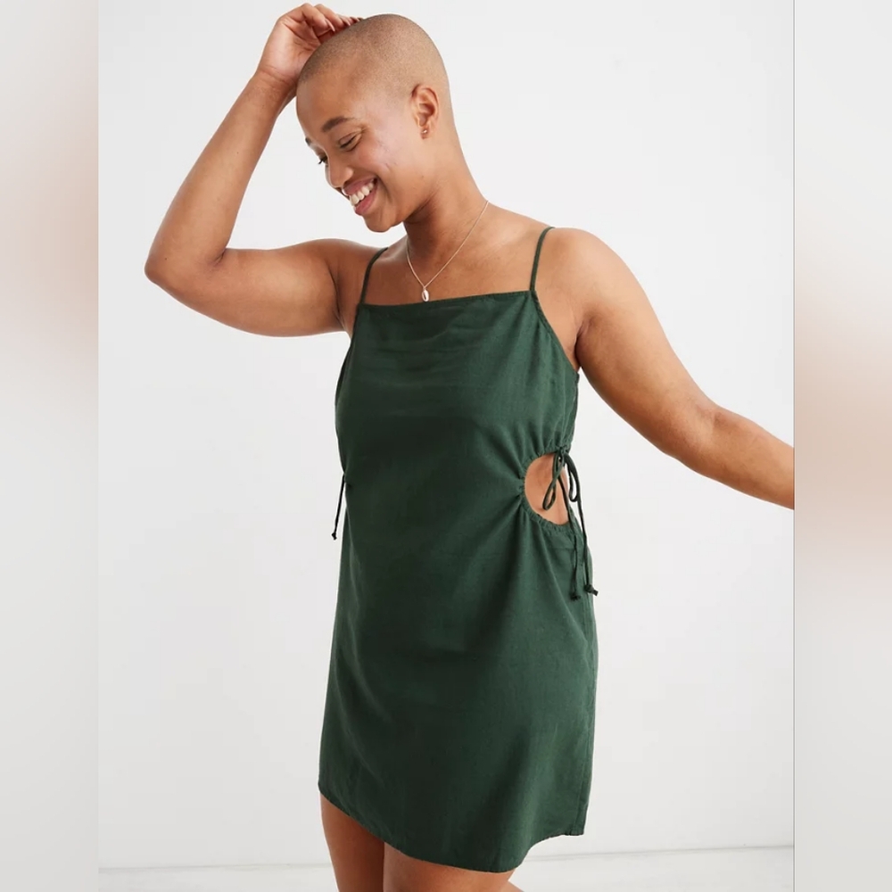 Aerie Side cut out linen blend mini dress green women's size Med